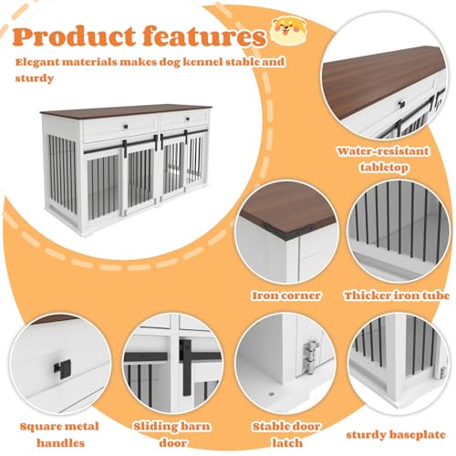 White Wooden Dog Crate Furniture with 2 Storage Drawers I65319