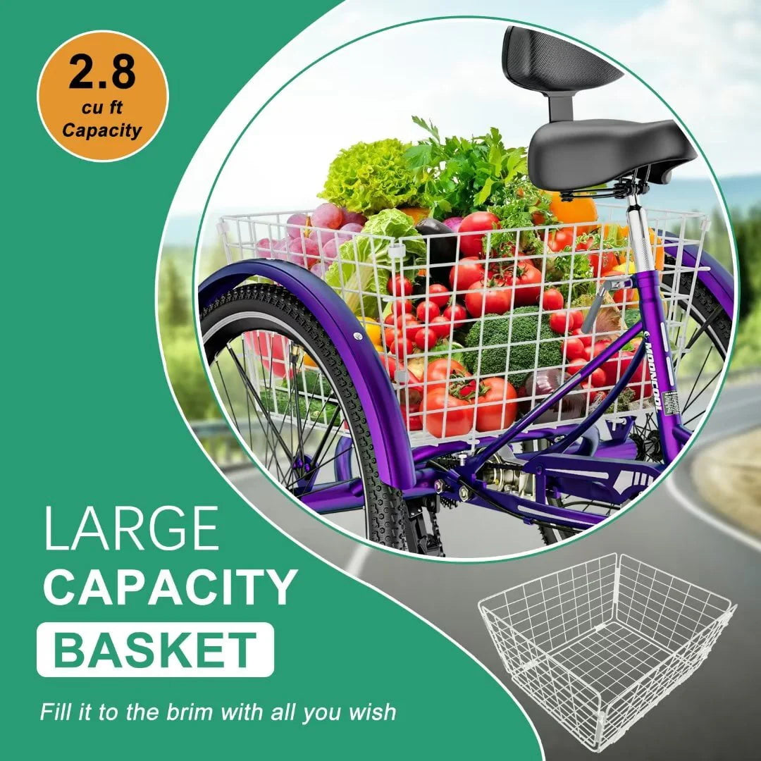 Adult Tricycle 24inch Adjustable Seat with Bell Brake System and Basket P103