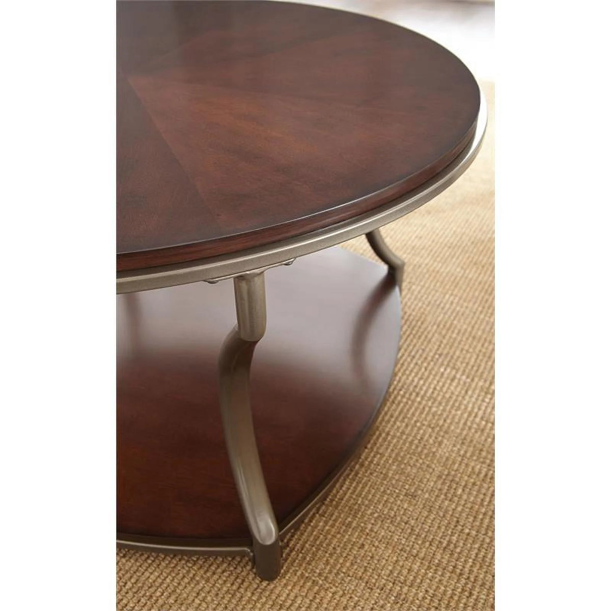 Round Wood Metal Cocktail Table F356