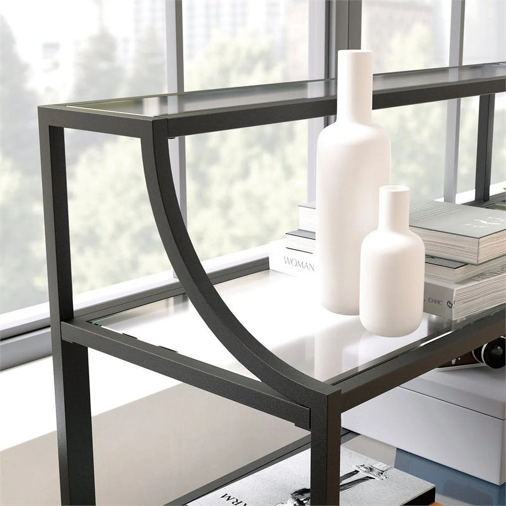 Black 3 Shelf Metal Framed Glass Console Table W456