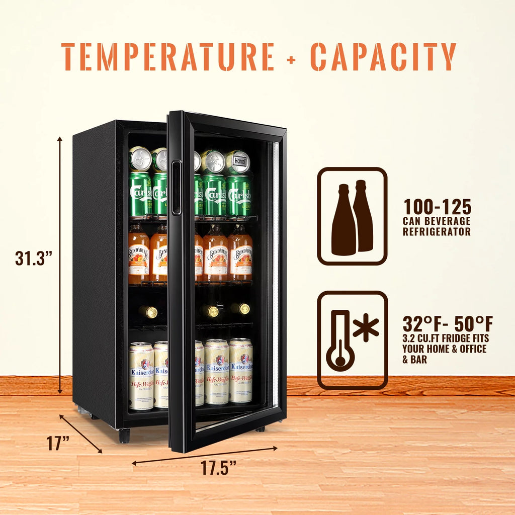 Beverage Refrigerator Cooler 60 Cans 1.7 Cu.ft Mini Fridge Glass Door Y876