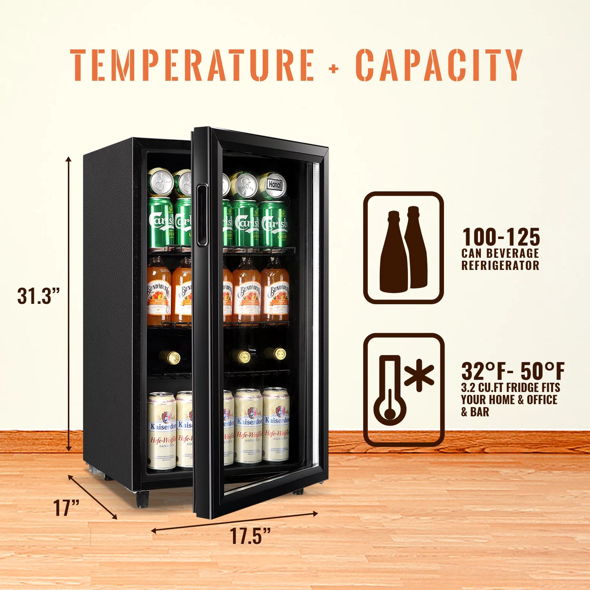 Beverage Refrigerator Cooler 60 Cans 1.7 Cu.ft Mini Fridge Glass Door Y876