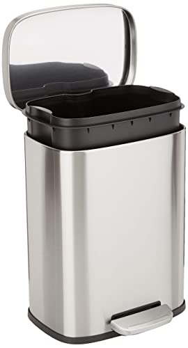 Rectangular Trash Can with Soft-Close Foot Pedal, Brushed Stainless Steel, 30 litre T962266