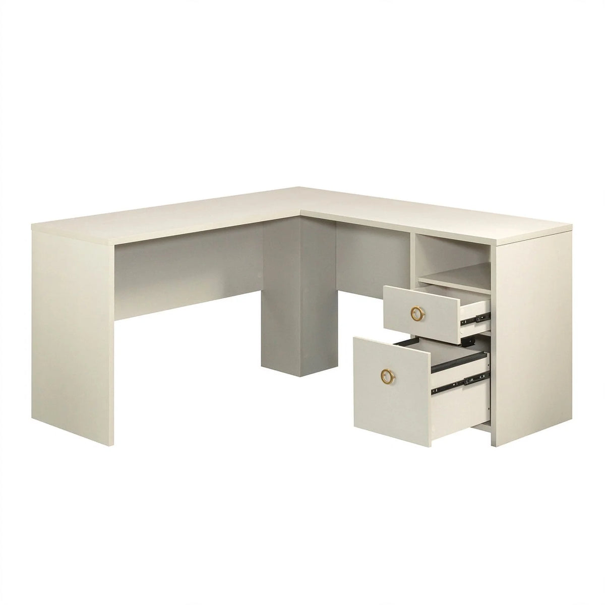 L-Desk in Dove Linen/Off White Finish W510