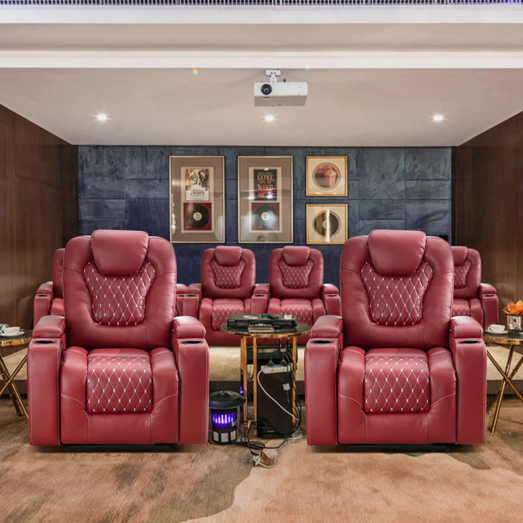 Black PU Leather Reclining Home Theater Seating with USB Ports and Cup Holders K27228