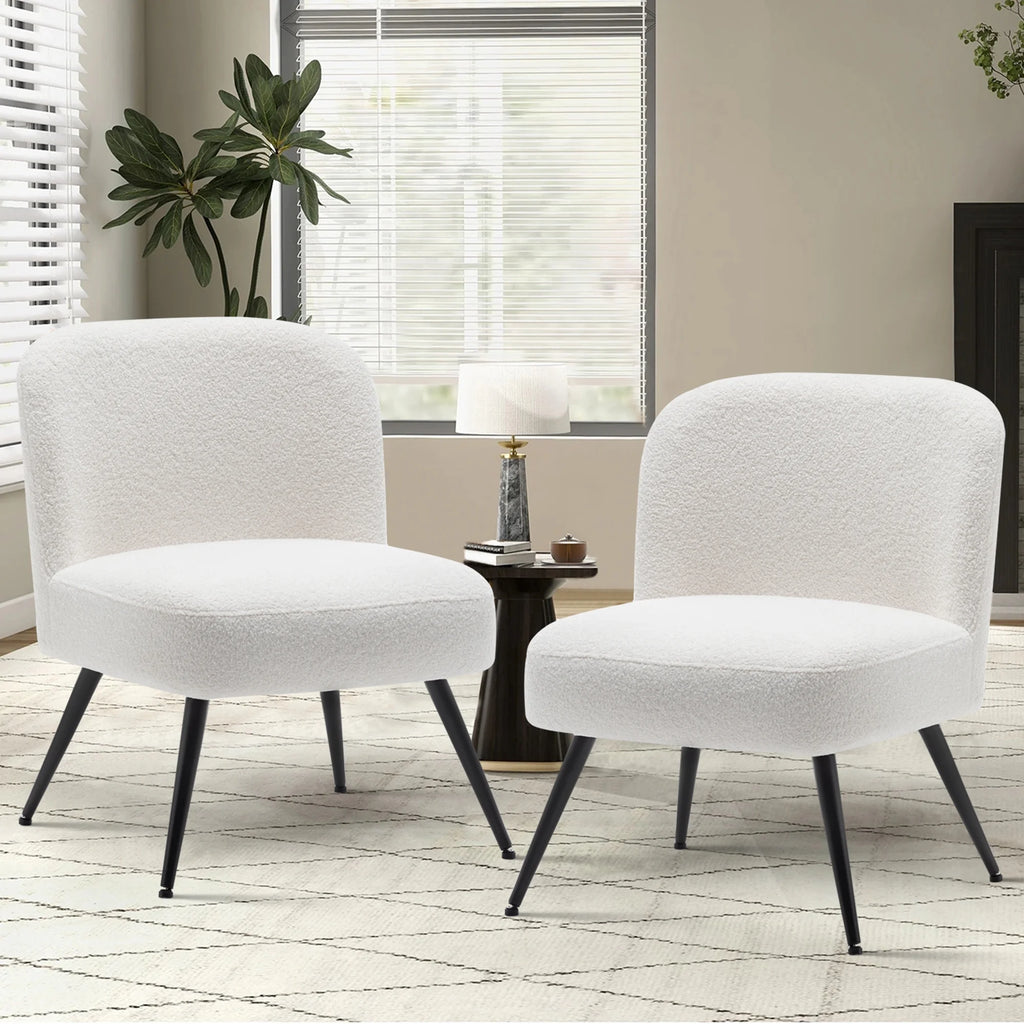 White Faux Leather Accent Chairs Set of 2 with Metal Legs V46983
