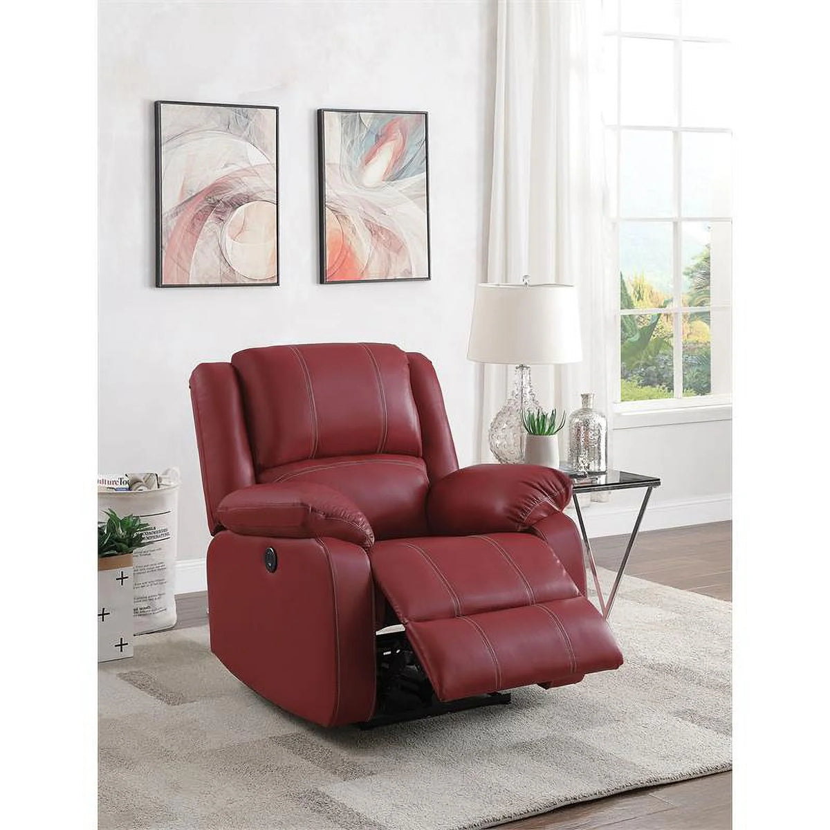 Red Faux Leather Power Recliner N406882