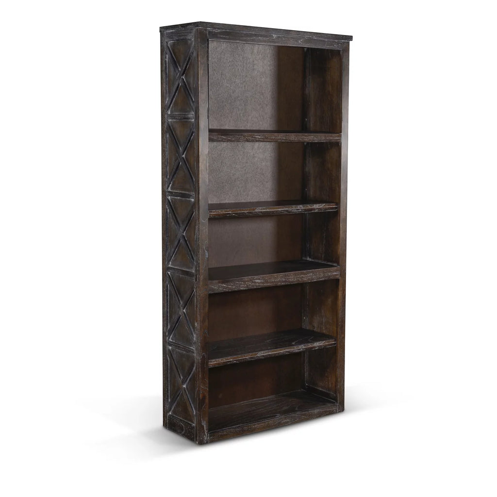 75.5" 5-shelf Farmhouse Wood Bookcase in Dark Brown I38230