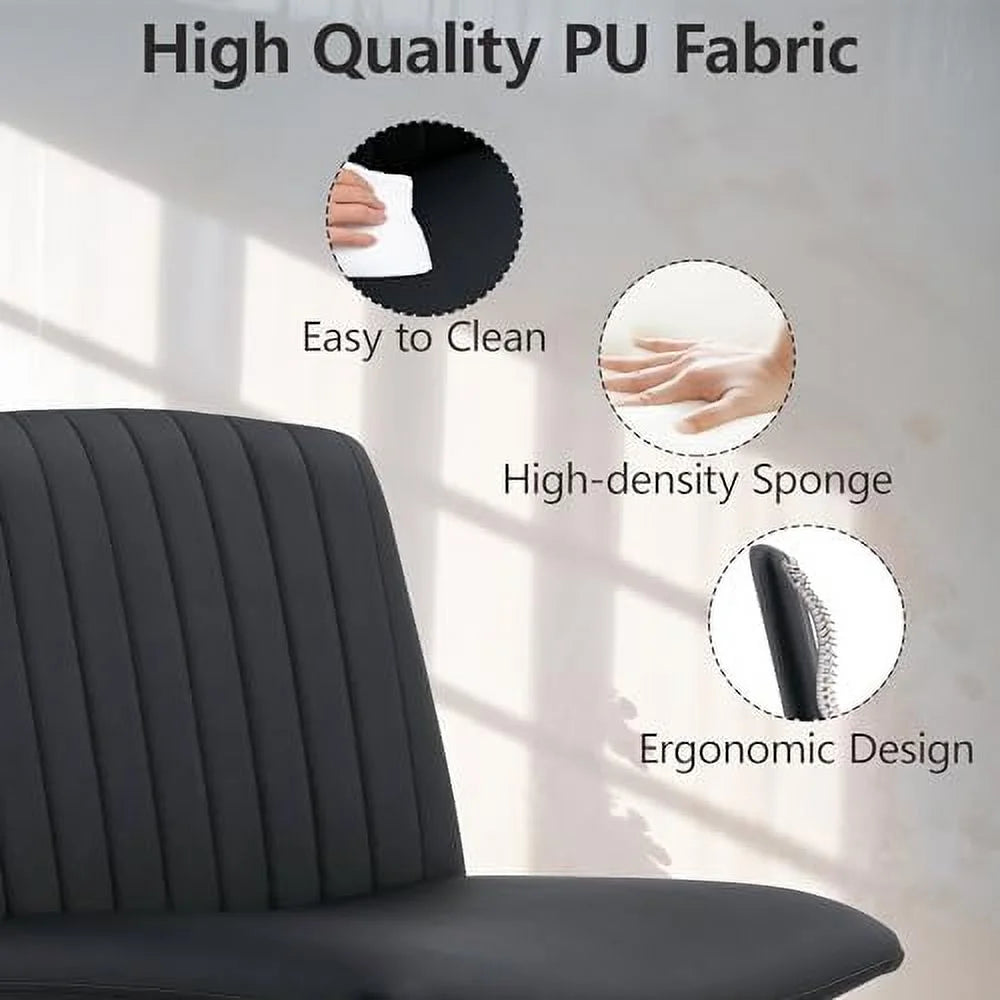 Armless Office Desk Chair No Wheels PU Adjustable Swivel F594