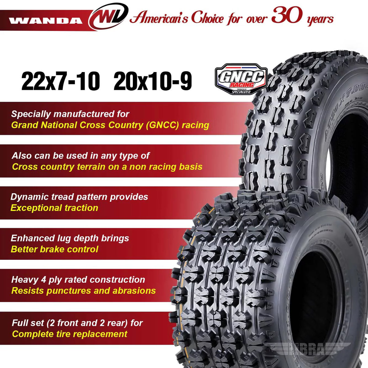 Set of 2 UTV ATV Tires 20x7-8 4PR A452