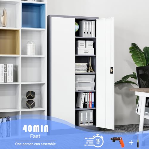 Black Gray Metal Storage Cabinet with Lock S929361