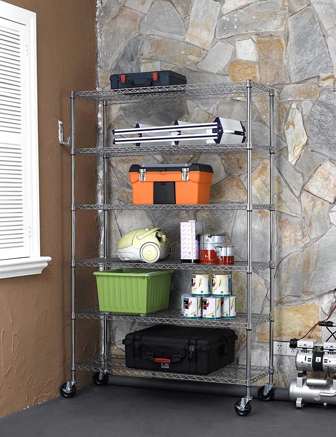 Black 6-Tier Adjustable Wire Shelving Unit P605603