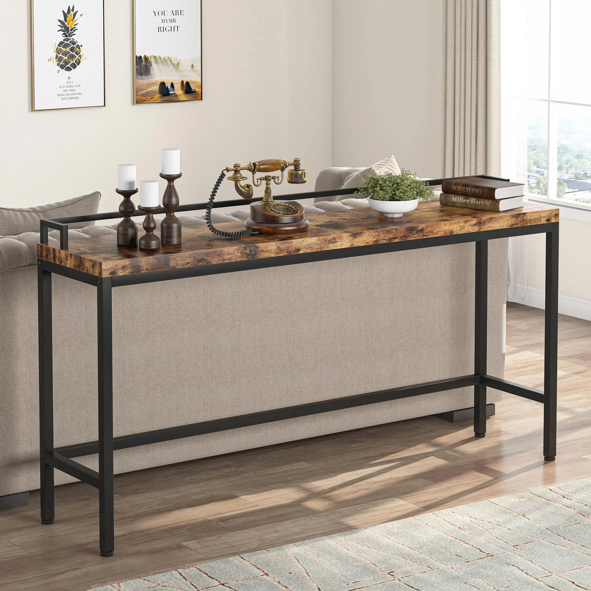 70.9 inch Long Narrow Brown Rustic Console Table V472