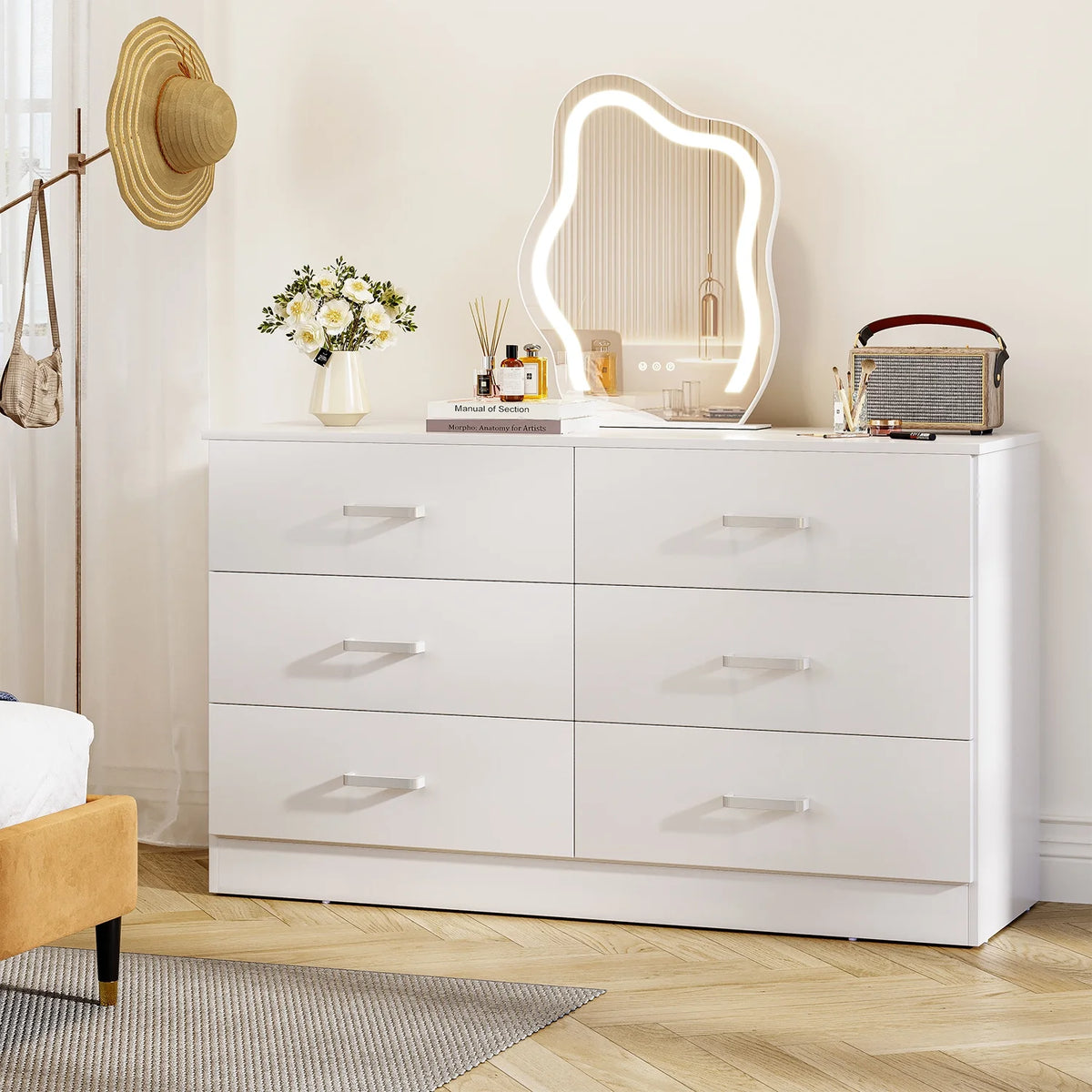 Black 6 Drawer Wood Double Dresser Q53941