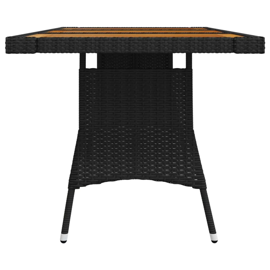 Black Poly Rattan Acacia Wood Tabletop Outdoor Dining Table W87632
