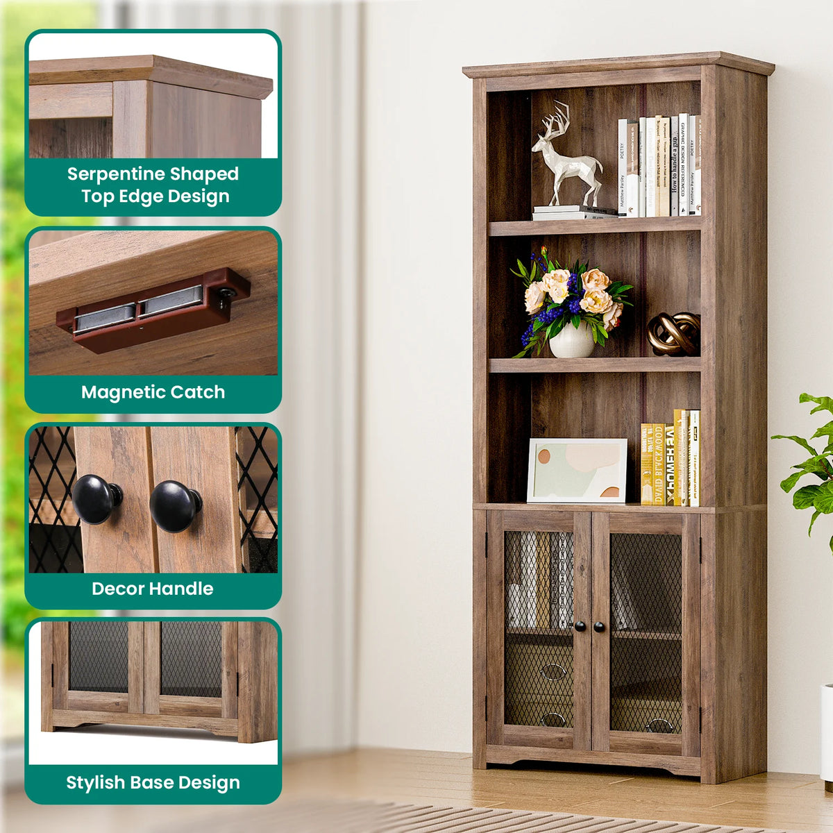 70" Tall 5-Shelf Bookshelf with Doors P489641