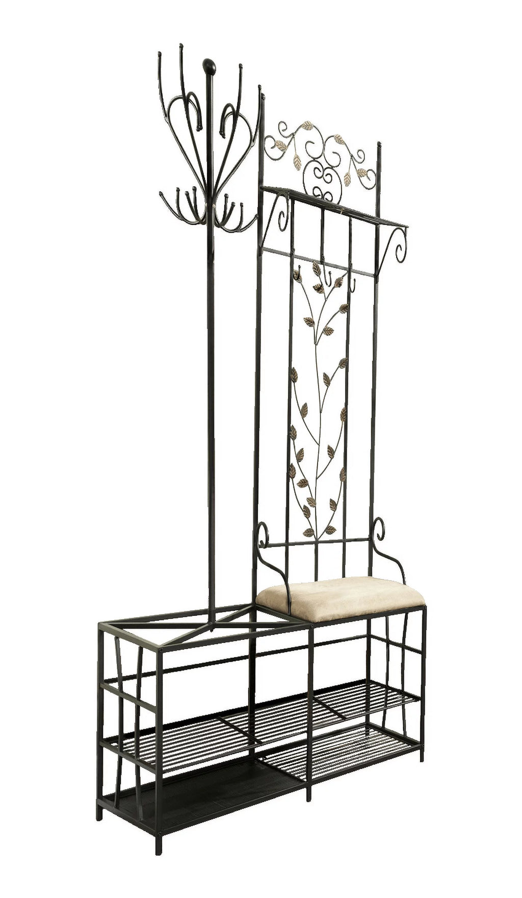 Black Metal Coat & Hat Rack with Bench and Umbrella Stand Z6808