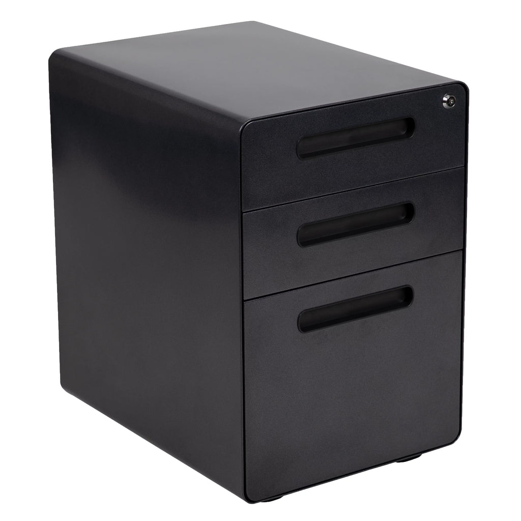 Black Computer Desk, Ergonomic Mesh Office Chair and Locking Mobile Filing Cabinet G33142