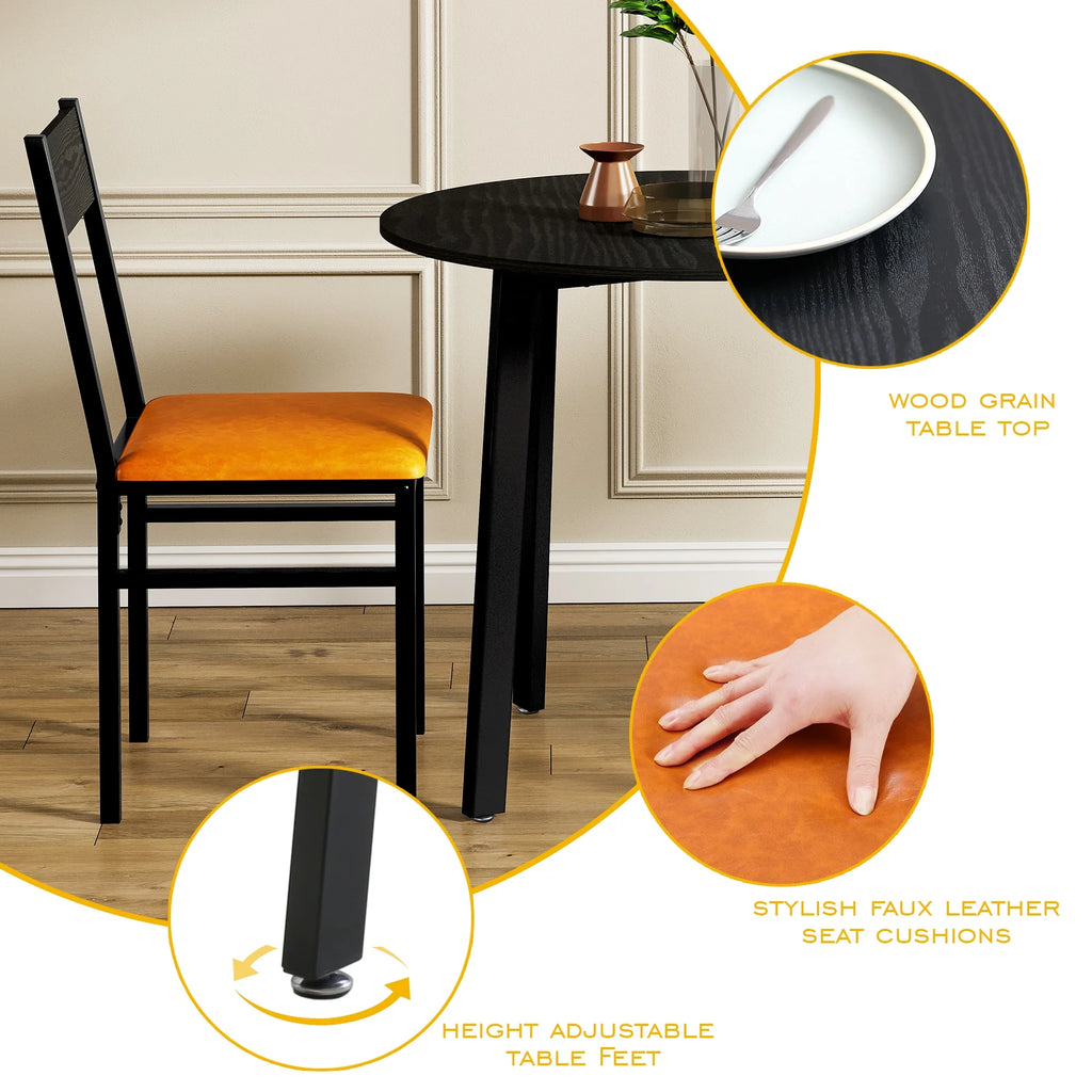 Round Dining Table Set with 2 Cushioned Chairs V378