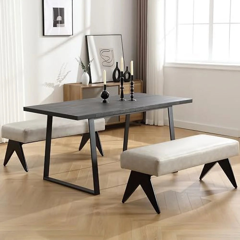 White Upholstered Ottoman Bench with Wood Legs C584