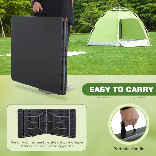 White 6 FT Plastic Folding Table with Carrying Handle W3882