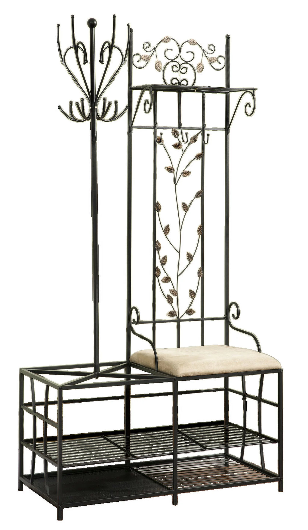 Black Metal Coat & Hat Rack with Bench and Umbrella Stand Z6808