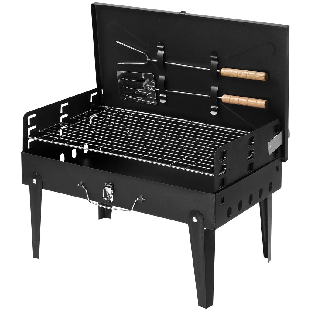 Portable Square Charcoal Grill with Fork and Shovel, Black O4999